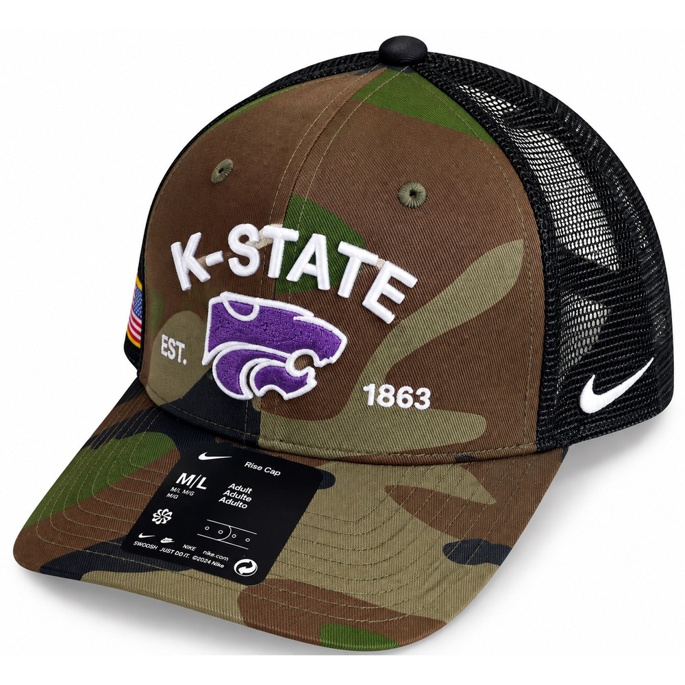 Nike Kansas State Wildcats K-State Rise Trucker Hat Camo Black M/L New cap $34